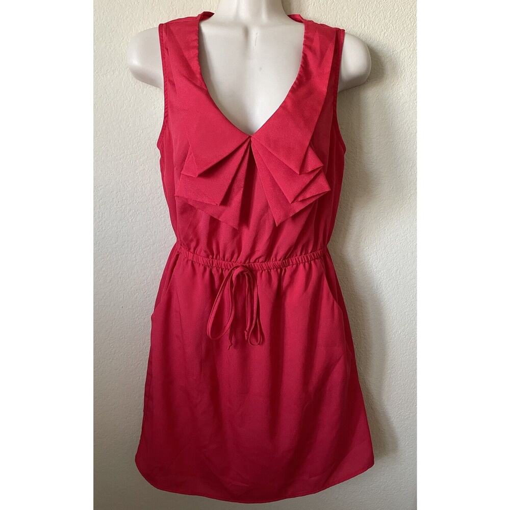 BeBop Red Pink Coral V Neck Cascade Collar Sleeveless Women's Dress Size M